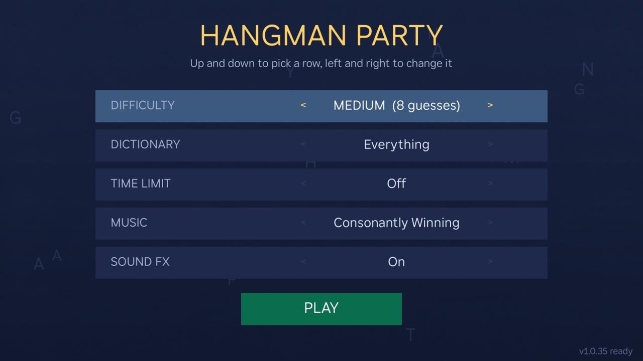 The game's setup menu